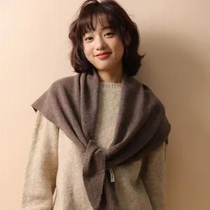 100% Australian wool knitted large triangular shawl and neck warmer scarf for women