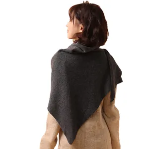 Elegant dark gray 100% Australian wool knitted triangle shawl scarf wrap for women
