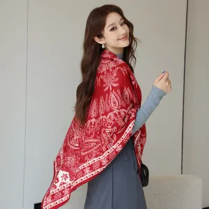 Elegant Vintage Paisley Scarf Shawl For Women Silk Wool Viscose Blend Large Square Pashmina Luxury High End Wraps Blanket