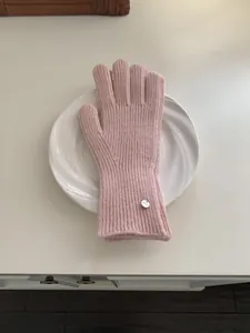 Premium soft pink knitted wool gloves for women, cozy autumn winter warm accessories