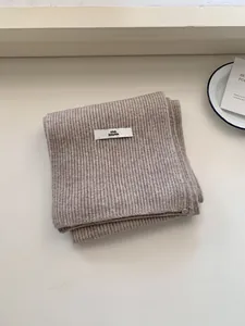 Korean style oatmeal solid ribbed knit scarf for autumn and winter warmth