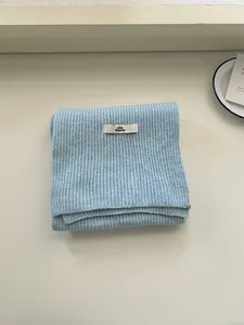 Premium soft light blue ribbed knit scarf for women, elegant winter neck warmer