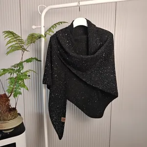 Dames Pailletten Wolmix Gebreide Sjaal Winter Warm Effen Kleur Driehoekige Omslagdoek Elegante Schoudercape Dames Accessoire