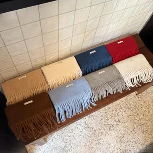 Bufanda de Punto de Mezcla de Lana para Mujer Suave Color Sólido Invierno Cálido Bufanda con Borlas Largas Estilo Coreano Moda Calentador de Cuello Chal
