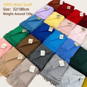 Premium 100% wool winter scarves in multiple colors, size 32x180cm, approx 150g weight
