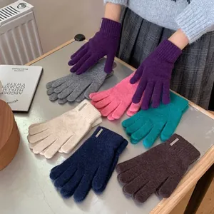 Damen Winter Warm Wollmischung Strickhandschuhe Touchscreen Kompatibel Einfarbig Handschuhe Mit Metalletikett Design Zum Reiten