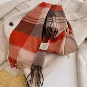 Vintage 100 Australian Wool Plaid Scarf For Women Winter Retro Checked Fringe Scarf Narrow Soft Warm Pashmina Shawl For Lady