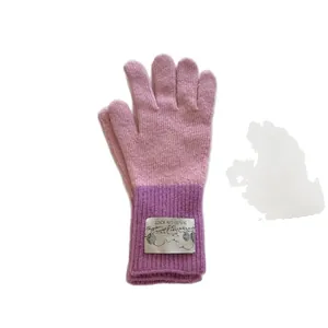 Gants en laine tricotés roses de style rétro coréen pour femmes au chaud en hiver