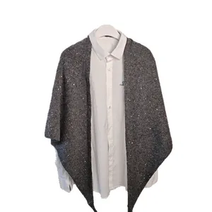 Modieuze grijze pailletten wolmix gebreide sjaal voor dames veelzijdige winterwrap poncho