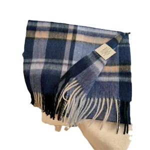 Vintage plaid 100% Australian wool scarf with fringe trim for winter wear.