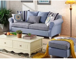 Fresh blue and white checkered imitation cotton linen sofa upholstery fabric for DIY decor