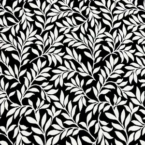 Dettaglio macro di tessuto jacquard ciniglia con motivo a foglie bianco e nero per divani.