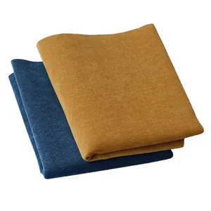 Premium thick chenille upholstery fabric in solid blue and mustard for DIY home decor