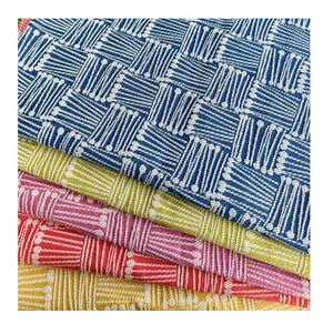 Yarn-dyed jacquard fabric with square pattern for sofas and pillows, multi-color stack.