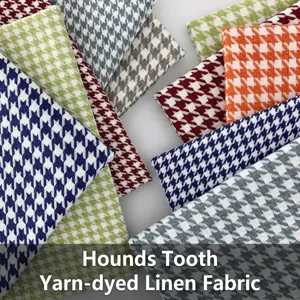 Classic yarn-dyed houndstooth linen-cotton fabric in multiple colors for upholstery and sewing