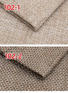 Close-up texture of thick beige and brown woven burlap linen fabric for upholstery