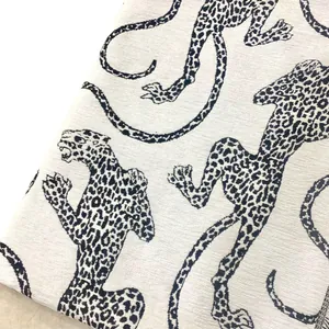 Vintage white chenille jacquard fabric with leopard print for DIY home decor