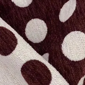 Double-sided wine red jacquard chenille fabric with white polka dot pattern for upholstery