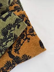 Nuovo tessuto ciniglia jacquard con motivo di pino in stile cinese retrò per cuscini e divano.