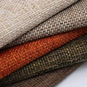 Thick coarse linen sofa fabric samples showing various woven textures and colors