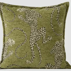 Vintage green leopard pattern square cushion cover for luxury home decor style