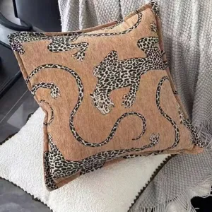 Luxury leopard print cushion cover with vintage animal pattern for home decor