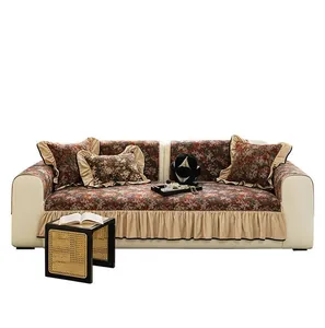 Housse de canapé jacquard vintage et taies d'oreiller assorties avec bordures à volants