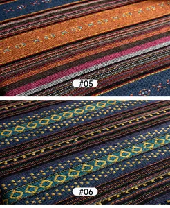 Macro view showing the detailed texture of ethnic bohemian style woven upholstery fabric