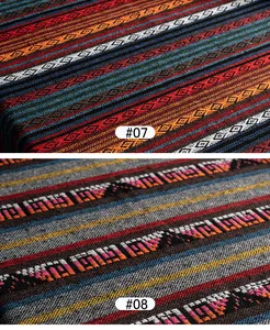 Close-up view of ethnic style handmade woven fabric with colorful geometric patterns
