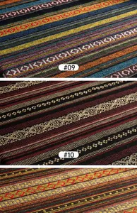 Macro detail of ethnic style striped woven fabric with vibrant geometric patterns