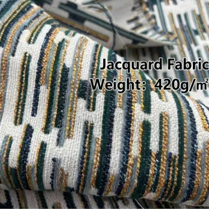 Tessuto jacquard ciniglia premium 420g/㎡ con strisce verticali verdi e gialle per fai da te