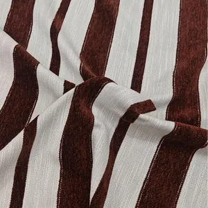 Premium retro brown and white vertical striped chenille fabric for upholstery and craft bags