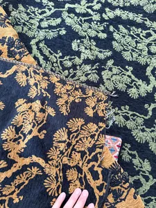 Tessuto ciniglia jacquard pino in stile cinese per cuscini divano e rivestimenti.