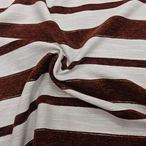 Vintage brown and white striped chenille fabric for upholstery and DIY crafts