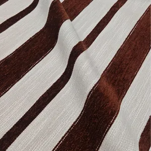 Premium vintage brown and beige striped chenille upholstery fabric for sofas and chairs