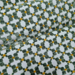 Vintage green jacquard fabric with geometric floral pattern for upholstery and DIY crafts
