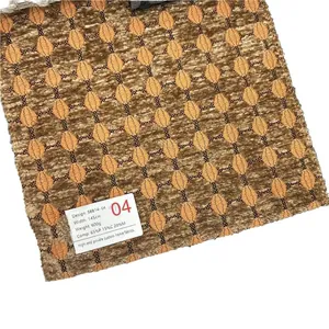 Thick geometric jacquard chenille fabric for upholstery and cushions in brown and orange