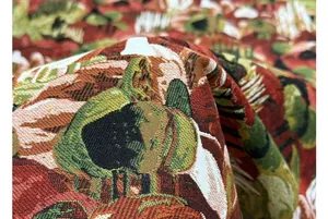 Λεπτομερές κοντινό πλάνο υφάσματος ζακάρ υψηλής ποιότητας με αφηρημένα κόκκινα τοπία