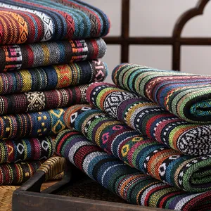 Handmade ethnic style woven fabric with colorful geometric patterns for home decor