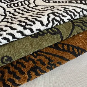 Macro detail of vintage tiger pattern jacquard chenille fabric for sofa pillows
