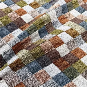 Multi-color monet style checkerboard chenille jacquard fabric with 145cm fixed width.
