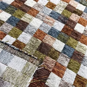 Textured Monet colorful checkered chenille jacquard fabric for sofas and upholstery