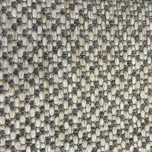 Vista macro de tela gruesa de mezcla de lino y poliéster en beige y gris para sofás