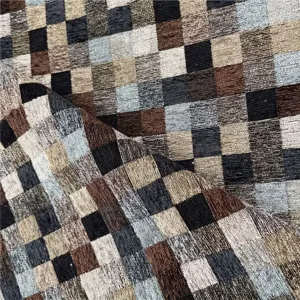 Multi-colored checkered chenille jacquard fabric for upholstery and handmade crafts, soft touch