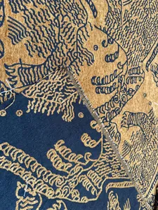 Detailed macro shot of vintage tiger pattern jacquard chenille sofa fabric texture
