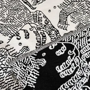 Detailed macro view of vintage tiger mountain pattern jacquard chenille fabric
