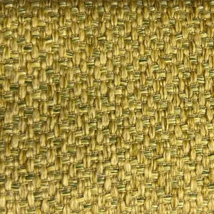 Detalle macro de la textura de tela de lino grueso amarillo para tapicería de sofás
