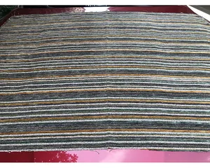 Detailed close-up of multi-color striped chenille fabric with 3D velvet texture
