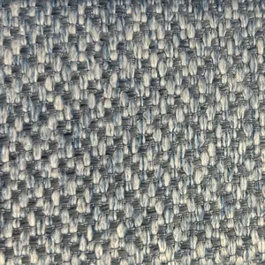 Primer plano detallado de la macrotextura de tela de lino tejida azul y blanca para sofás
