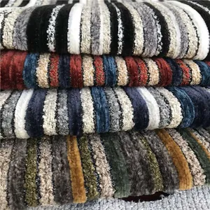 Premium stacked colorful striped chenille fabric for sofa covers, cushions and upholstery.